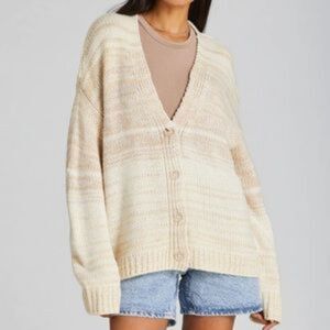 🌞 NWT $80 Dex Beige Stripe Cardigan Sweater - Size Medium